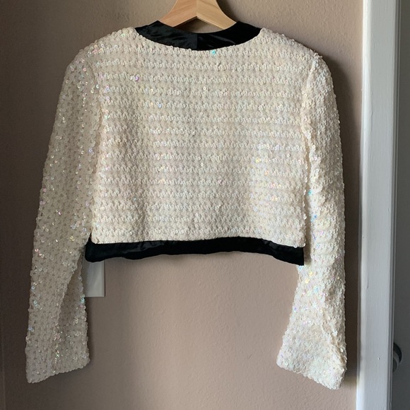 Cream Sequin Cropped Jacket - Picture 7 of 8